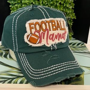 Football Mama Green Distressed Football Cap